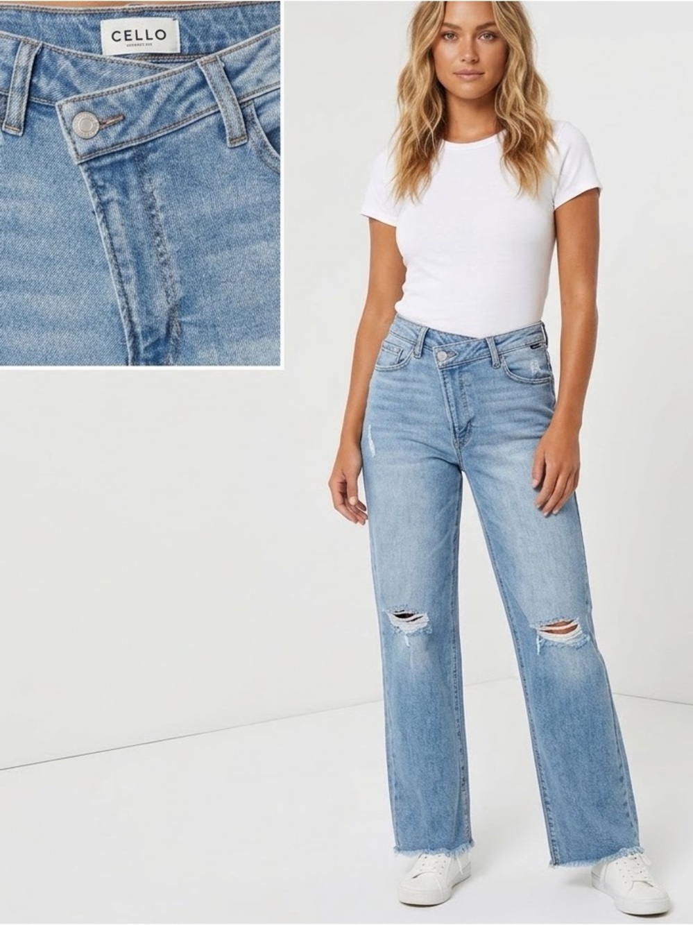 NEW Cello Denim Distressed Wide Leg Jeans SIZE 9 Inseam 28 High Waist light blue